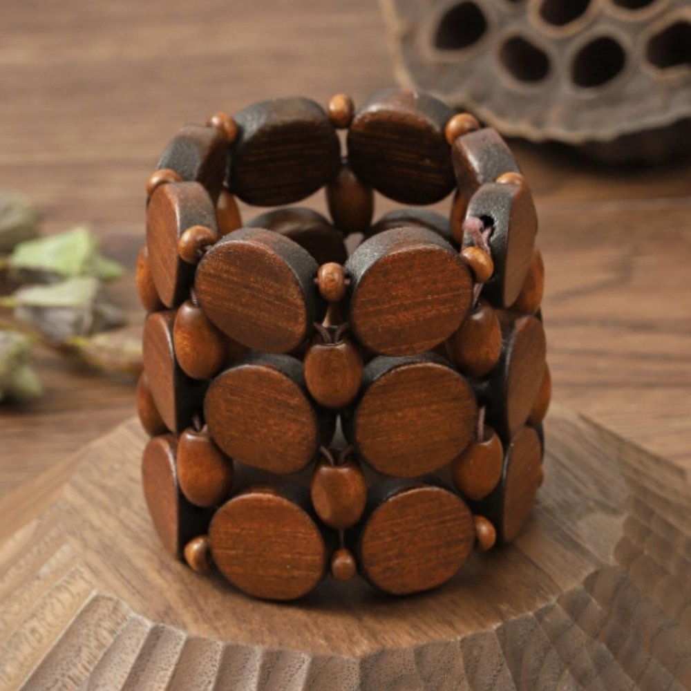 Coffee Brown Wooden Stretchy  Bracelet
